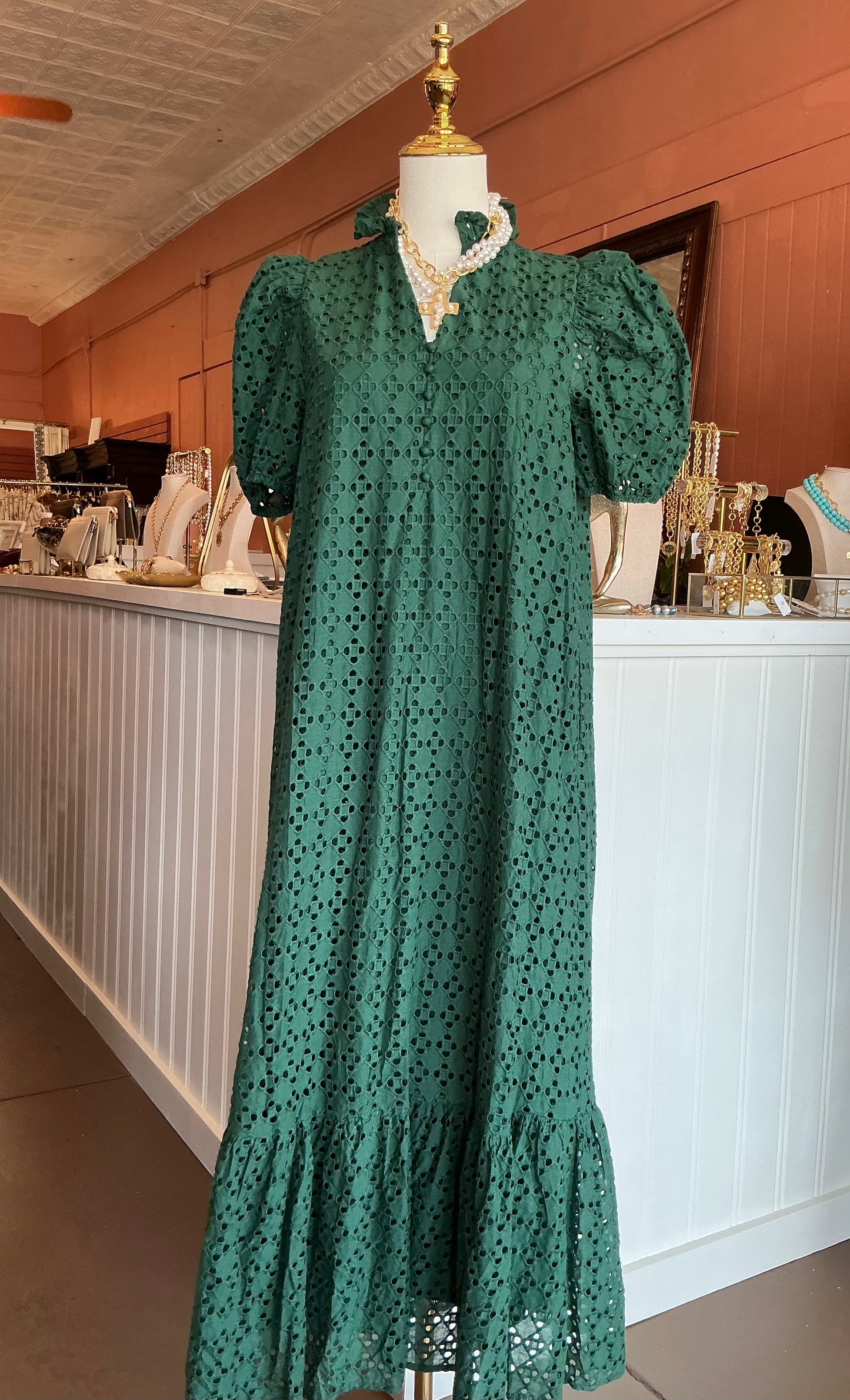 Evergreen Eyelet Maxi Dress