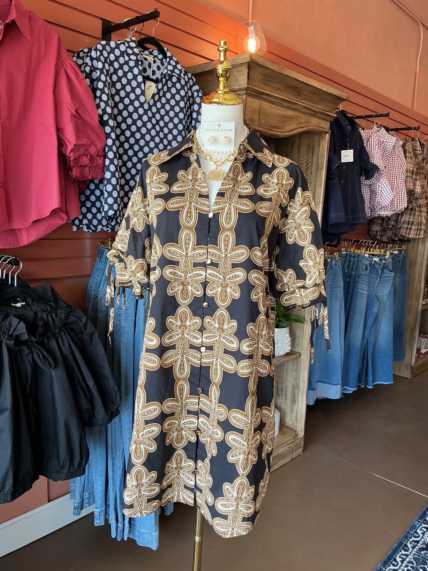 Mocha Mosaic Shirt Dress