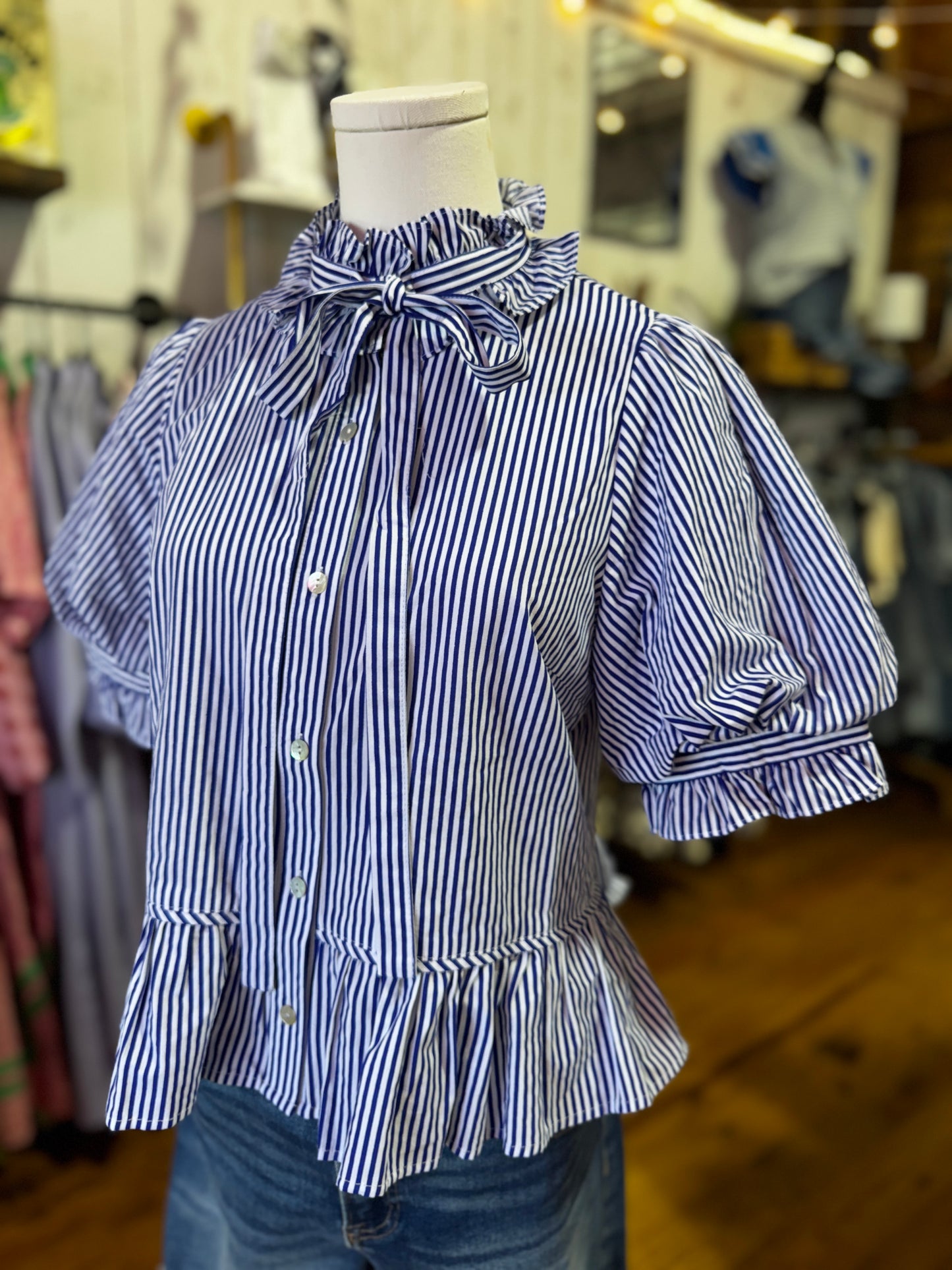 Harbor Stripe Ruffle Blouse