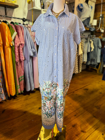 Coastal Garden Stripe Shirt Dress