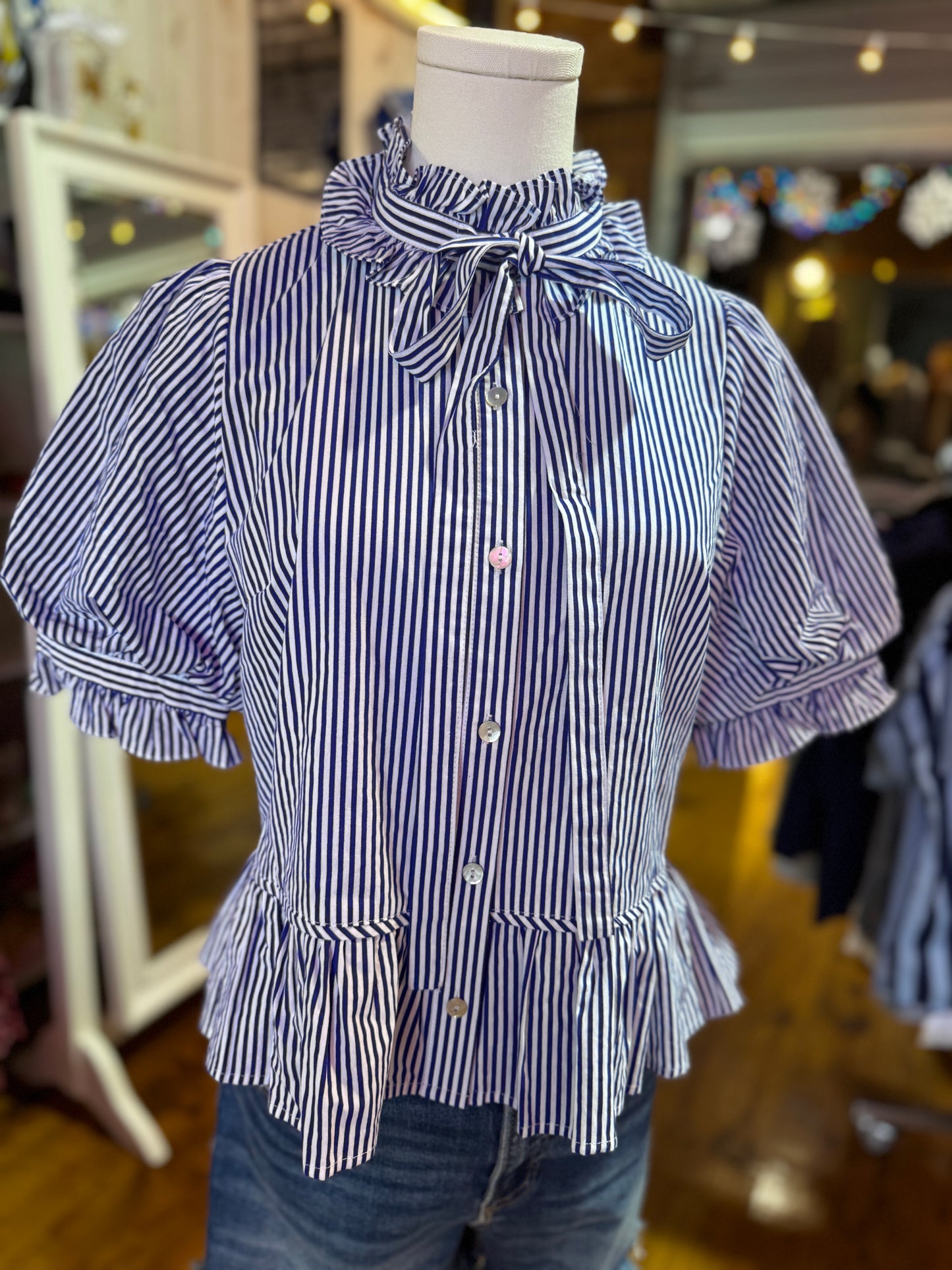 Harbor Stripe Ruffle Blouse