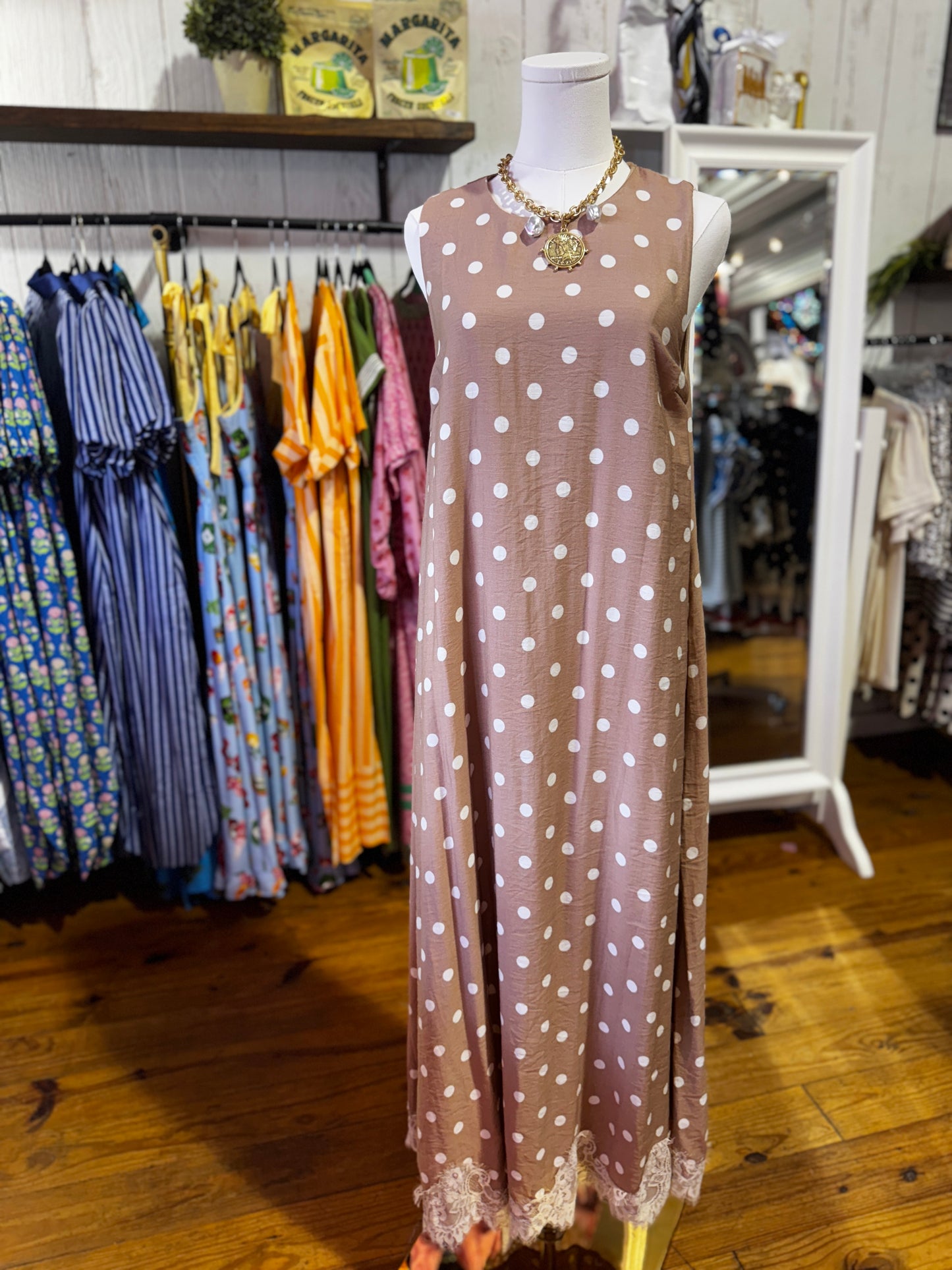 Blush Dot Lace Maxi Dress