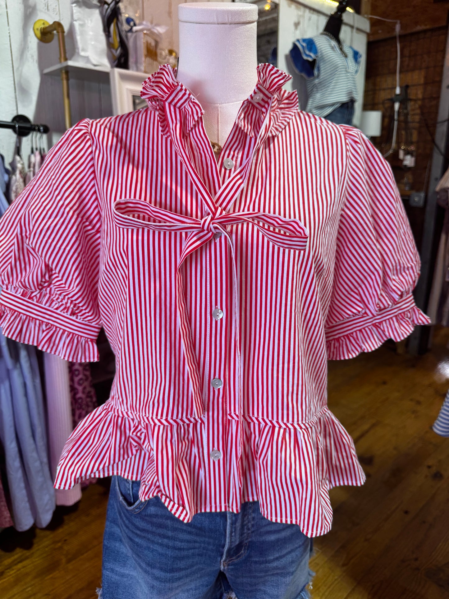Patriotic Stripe Peplum Blouse