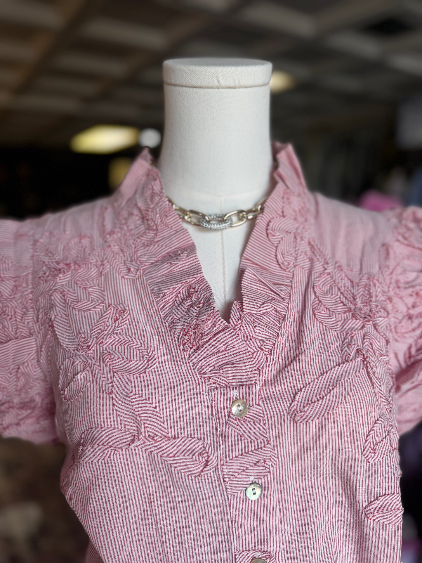 Pinstripe, red and white top