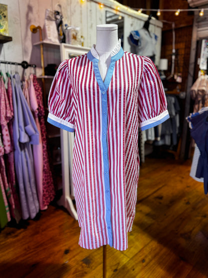 Patriotic Stripe Shirt Dress