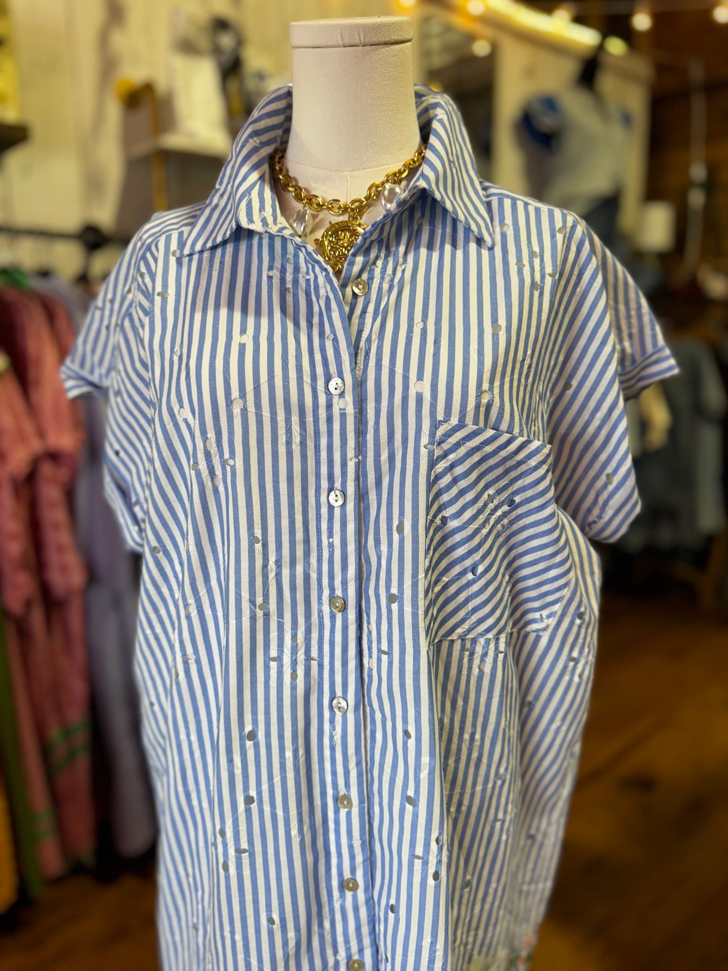 Coastal Garden Stripe Shirt Dress