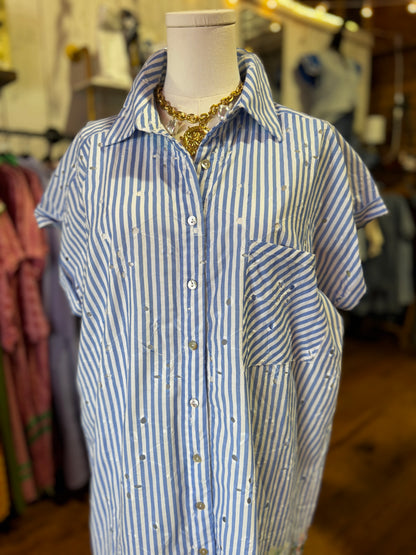 Coastal Garden Stripe Shirt Dress
