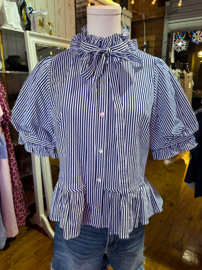 Harbor Stripe Ruffle Blouse