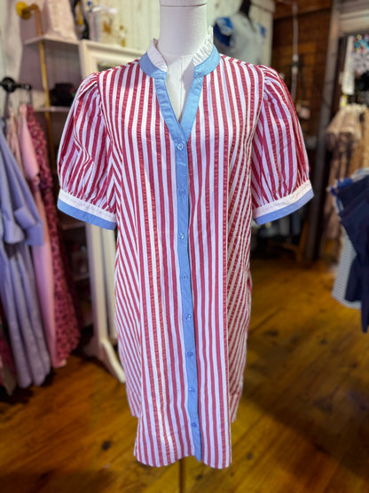 Patriotic Stripe Shirt Dress