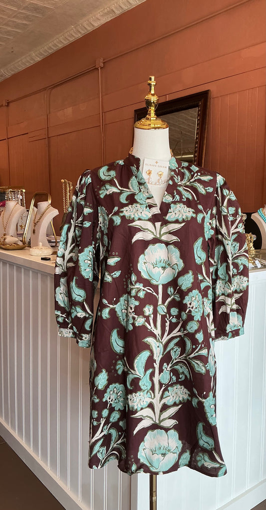 Mocha Garden Floral Shift Dress