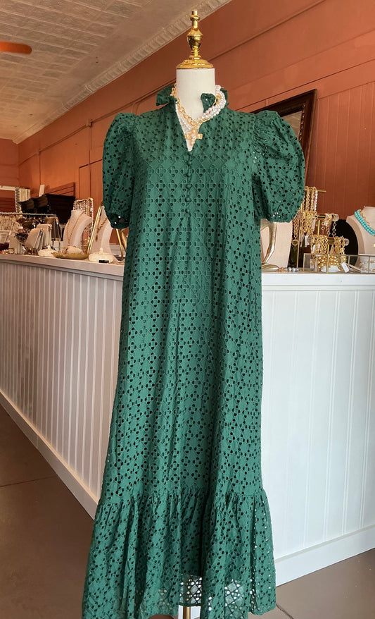 Evergreen Eyelet Maxi Dress