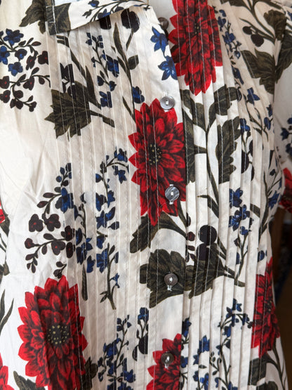 Floral Pleated Button-Up Top