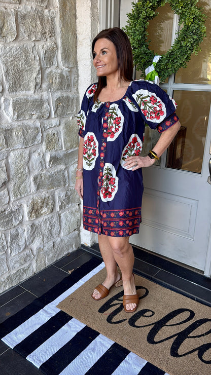 Boho Blossom Dress - navy blue