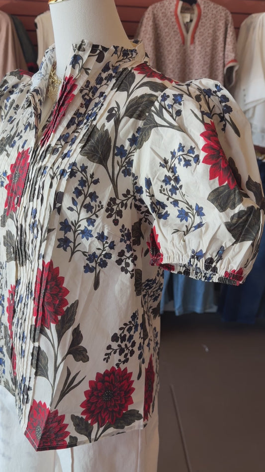 Floral Pleated Button-Up Top